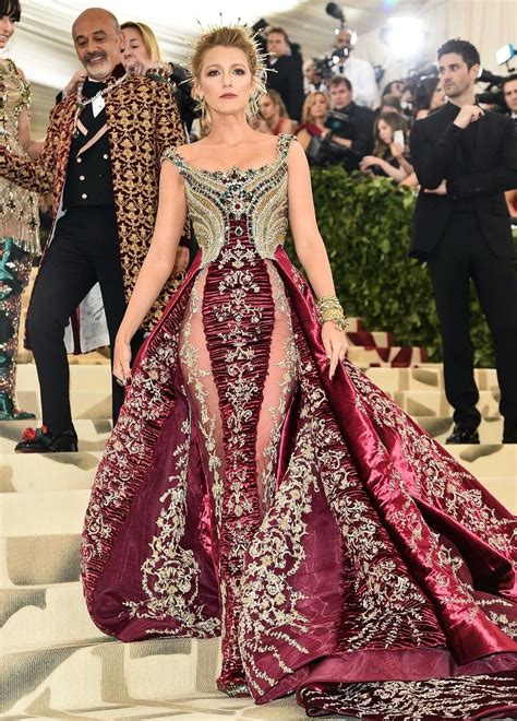 Blake Lively In Versace Embroidered Gown And Shoes By Christian