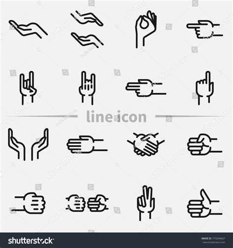 Set Human Hand Gestures Outline Vector Stock Vector Royalty Free