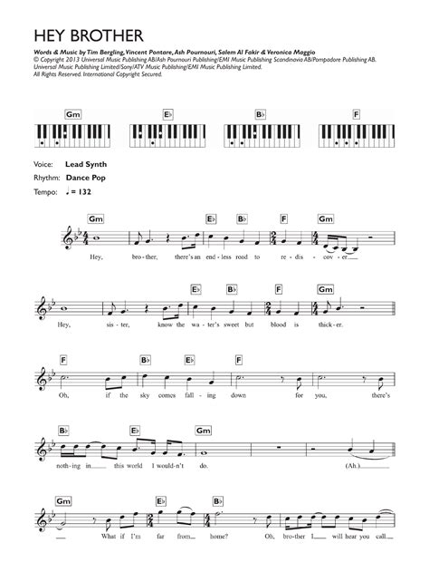 Hey Brother Por Avicii Partituras Para Piano Acordes Letras En Sheet