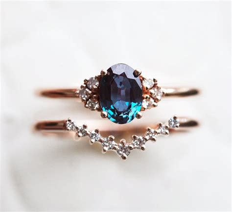 Alexandrite Engagement Ring Set Chatham Or Lab Alexandrite Etsy