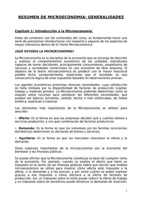 Resumen DE Microeconomia RESUMEN DE MICROECONOMIA GENERALIDADES