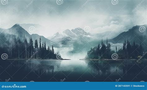 Serene Lake Surrounded By Snow Capped Mountains And Tall Pine Trees