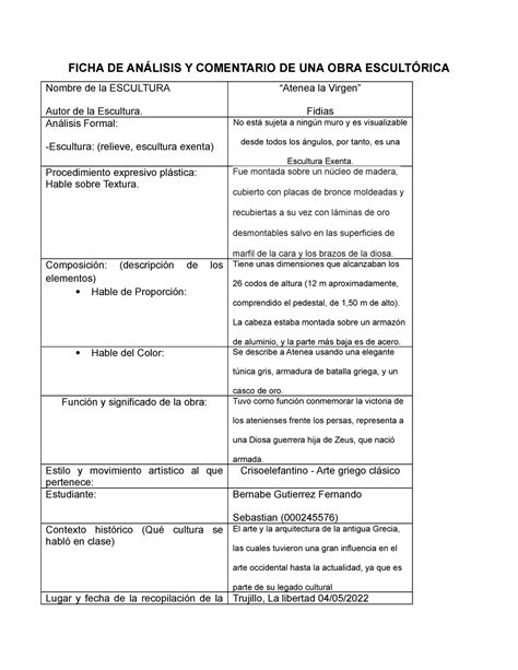 Ficha Escultura FICHA DE ANÁLISIS Y COMENTARIO DE UNA OBRA