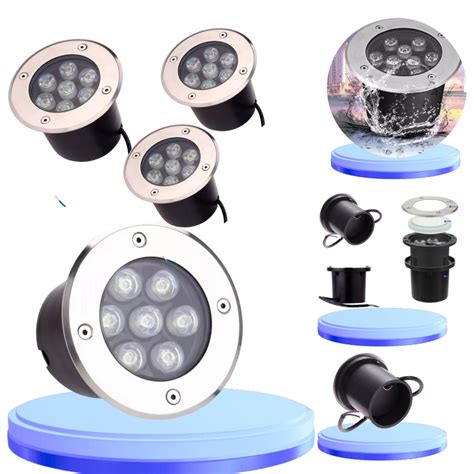 Kit 4 Balizador Spot Led Chão Piso Jardim 7W Embutir Blindado Solo Frio