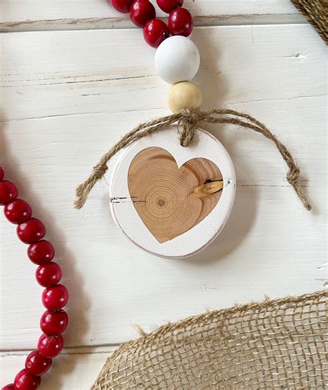 Red White And Natural Wood Bead Garland With Rustic White Etsy