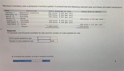 Solved Montoure Company Uses A Perpetual Inventory System Chegg