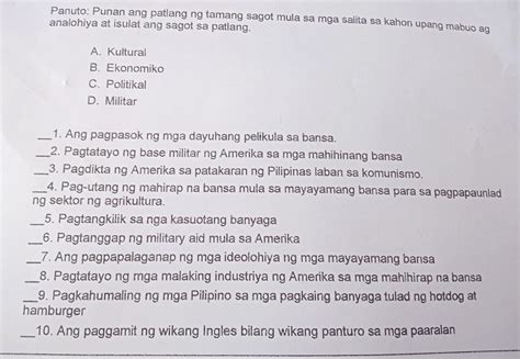 Panuto Punanang Patlang Ng Tamang Sagot Mula Sa Mga Salita Sa Kahon