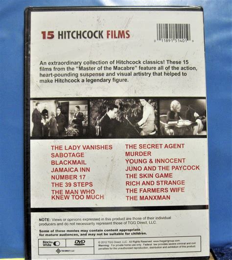 Dvd 15 Alfred Hitchcock Classic Films Collection Suspense Black And