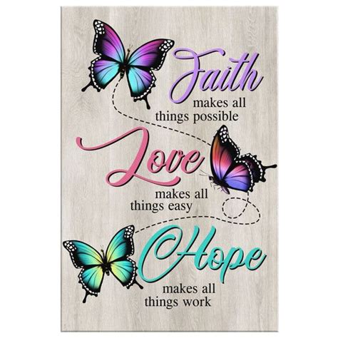 Faith Hope Love Butterflies Wall Art Canvas Bible Verse Wall Decor