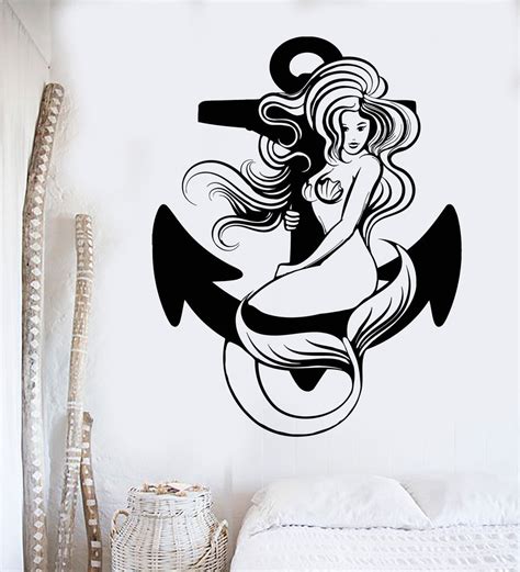 Vinyl Wall Decal Sexy Mermaid Anchor Ocean Sea Marine Style Stickers U Wallstickers4you