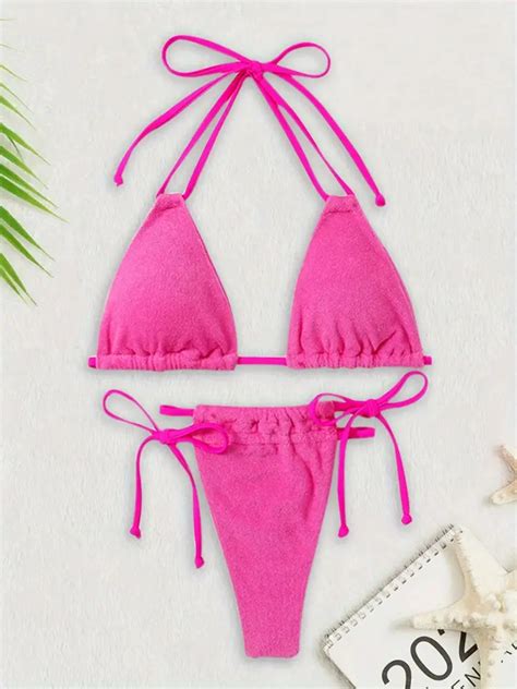 Multi Color Halter Neck Bikini Sets Double String Triangle Temu