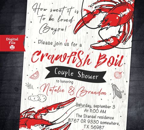 Crawfish Boil Engagement Party Invite Crawfish Boil Couples Etsy