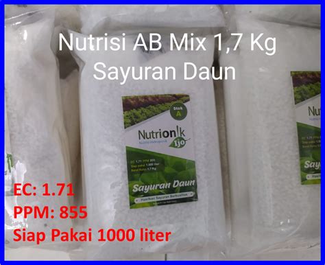 Nutrisi Hidroponik AB Mix Nutrionik IJO Sayuran Daun 1 7 Kg Lazada