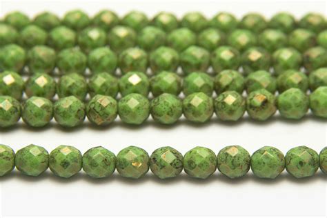 8mm Green Picasso Fire Polished Czech Glass Bead Spider