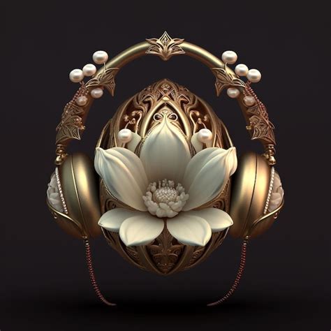 Premium Photo | A gold headphones with a flower on it