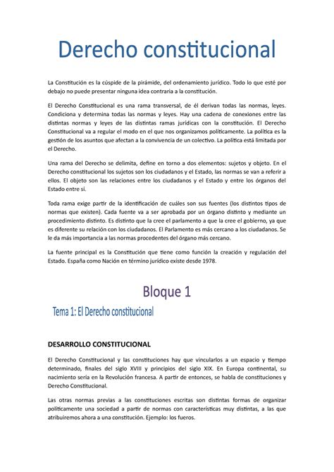 Derecho Constitucional 1ºbloque Apuntes Diapositivas La Constitución Es La Cúspide De La