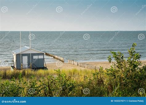 Beach House Along the North Sea Coastline, Cadzand Bad, the Netherlands Stock Image - Image of ...