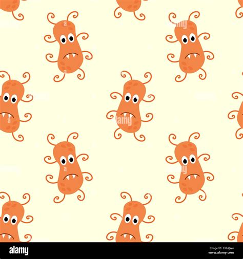 Seamless Pattern With Cute Cartoon Character Virus Bacteria Microbe