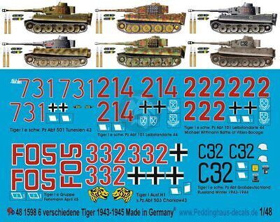 Peddinghaus 1/48 Various German Tiger I Tank Markings WWII No.4 (6 ...