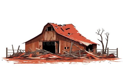 Destroyed Barn Demolished Building Vector Flat Isolated Illustration