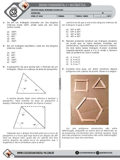 8ano Apostila De Revisao 01 Pdf Formas Geométricas Triângulo