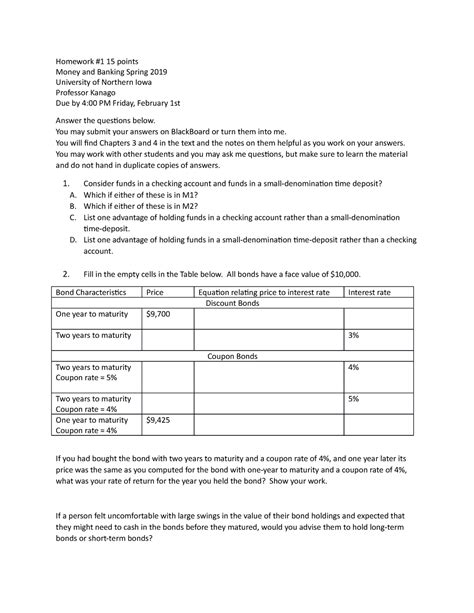 Mbhomework Money And Banking Homework Points Money And