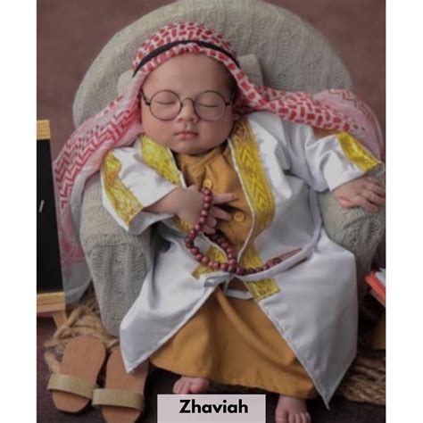 Newborn Boys Thobe Set For Eid With Arabian Head Scarf Keffiyeh 0 12