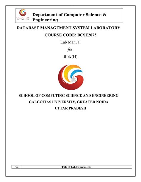 Dbms Lab Manual Database Management System Laboratory Course Code