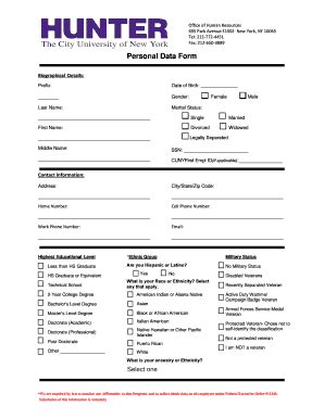 Fillable Online Hunter Cuny Personal Data Form Hunter College Fax