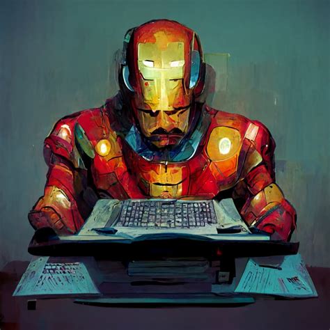 Prompthunt Iron Man Working At A Computer