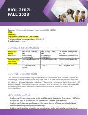 BIOL 2107L Syllabus Fall 2023 Docx BIOL 2107L FALL 2023 Course