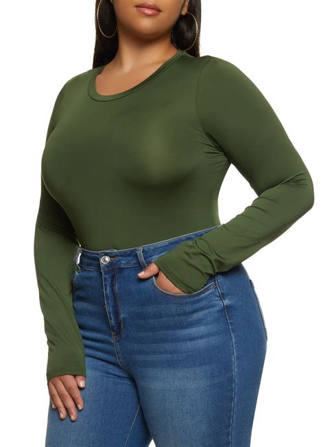 Plus Size Crew Neck Long Sleeve Bodysuit