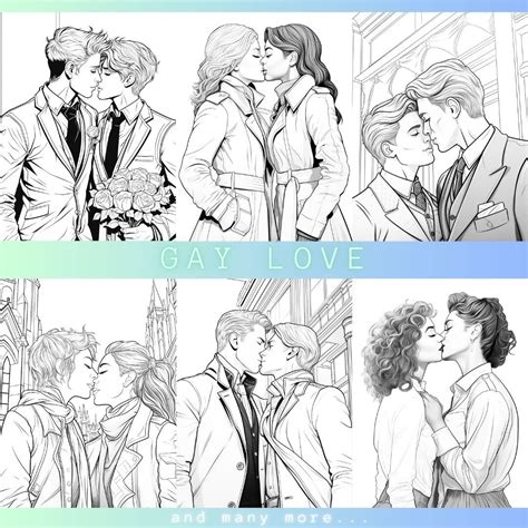 Gay Coloring Pages Lgbtqia Adult Activity Stress Relief Homosexual Greyscale Relaxation Digital