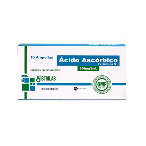 Vitamina C Ampolla Inyectable 500mg 5ml X 1 Unidad Distrilab