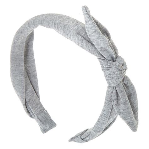 Solid Knotted Bow Headband Light Gray Claires Us