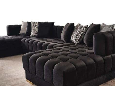 Ariana Black Velvet Double Chaise "U" Shape Sectional Sofa | Ornate Home