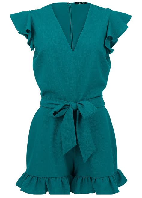 Fluted Satin Romper Teal Venus