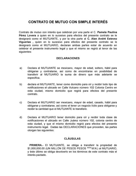 296034114 Contrato De Mutuo Con Interes CONTRATO DE MUTUO CON SIMPLE