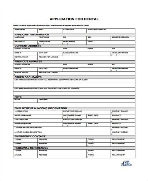 Free Rental Application Forms In Pdf Excel Ms Word