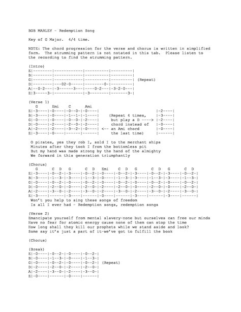 Redemption Songs Bob Marley Chords 4