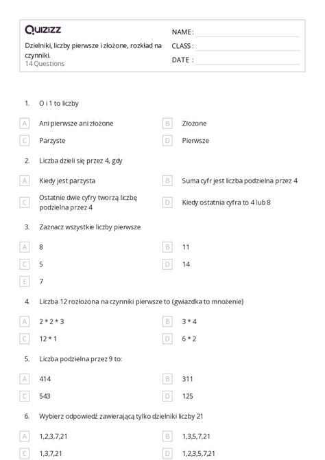 Ponad 50 Rozkład na czynniki arkuszy roboczych dla Klasa 5 w Quizizz