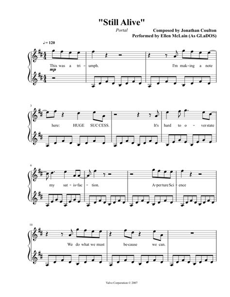 Still Alive - Portal sheet music for Piano download free in PDF or MIDI