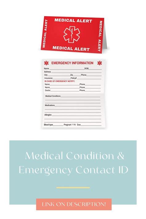 Medical Condition And Emergency Contact ID Wallet Card Folding Medical