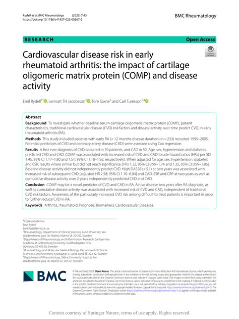 Pdf Cardiovascular Disease Risk In Early Rheumatoid Arthritis The