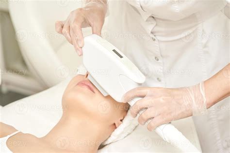 Laser hair removal treatment. Lip, mustache. Clinic skin care procedure