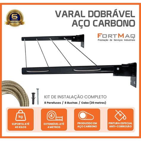 Varal De Roupa Retrátil Parede Muro Apartamento Casa Até 4mt kit de