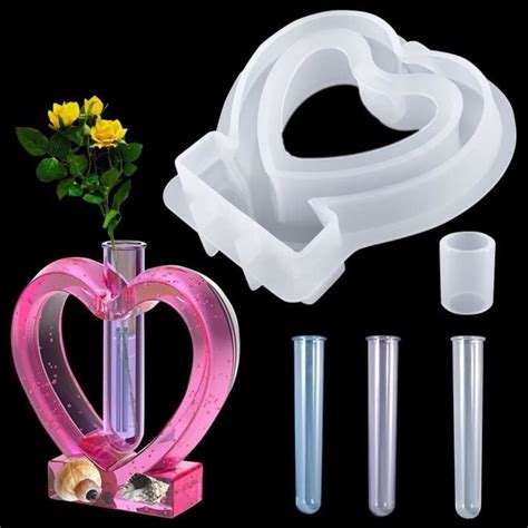 Moule Vase Resine Epoxy Forme De Coeur Vase Resin Mold Avec Tube