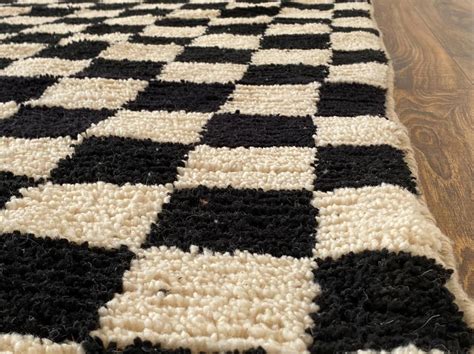 Black and white checkered rug checkered moroccan rug. | Etsy