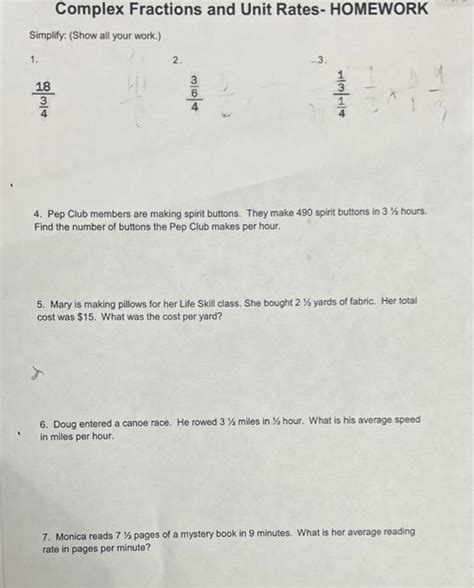 Solved Complex Fractions And Unit Rates Homework Simplify Chegg