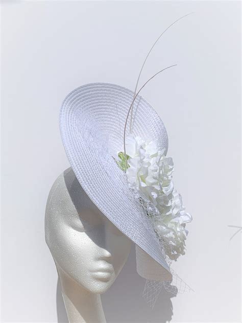 White Saucer Disc Hat Kentucky Derby Hat White Fascinator Etsy